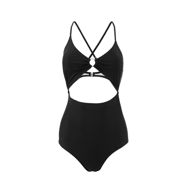 ◆ITZAVIBE◆ Lettering satin one piece black ICA22WOP8BK Swimsuit in Black with beading | La Perla